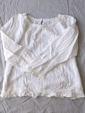 soeur White Cotton Lace-Trim Peasant Blouse